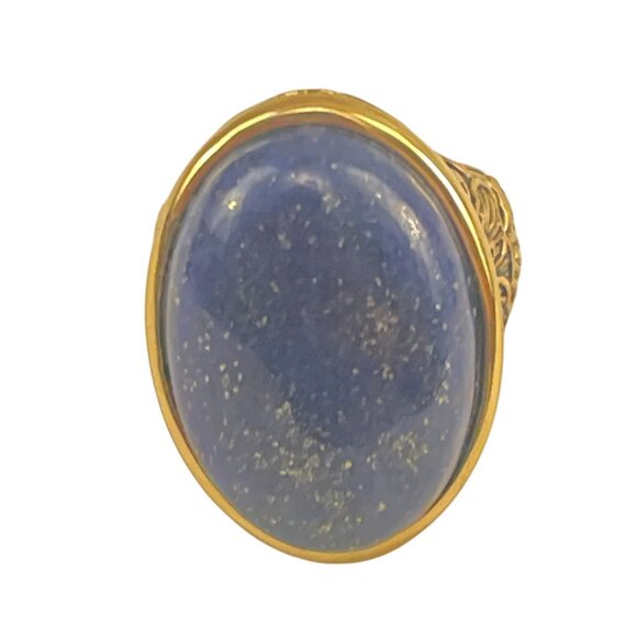 Barse Handcrafted Blue Lapis Gold-Tone Oval Ring With Floral Detailing Size 8 - Picture 5 of 9